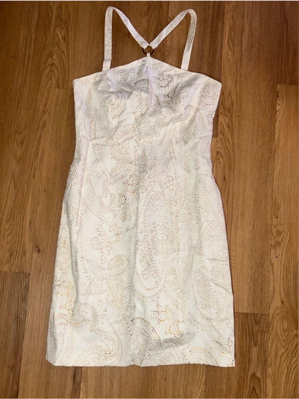 Muse White Paisley-Pattern Midi Dress with Spaghetti Straps